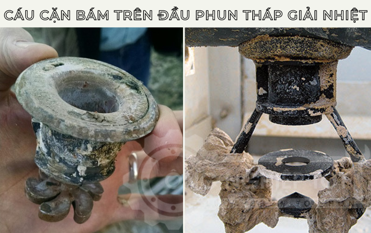 Ảnh: Cáu cặn bám trên đầu phun nước tháp giải nhiệt